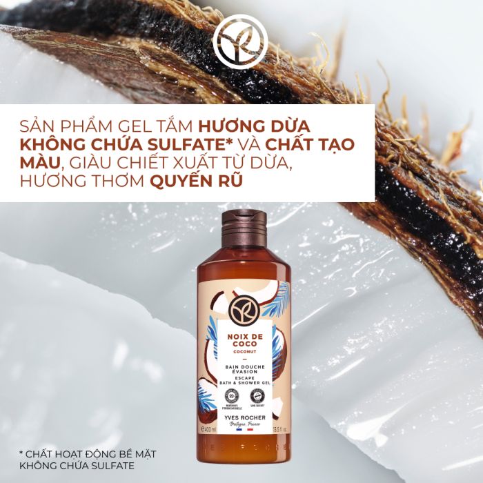 Sữa Tắm Dạng Gel Yves Rocher Hương Dừa Bath & Shower Gel Coconut 400ML