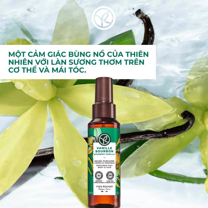 Xịt Thơm Toàn Thân Và Tóc Yves Rocher Hương Vani Body Mist & Hair Bourbon Vanilla 100ML