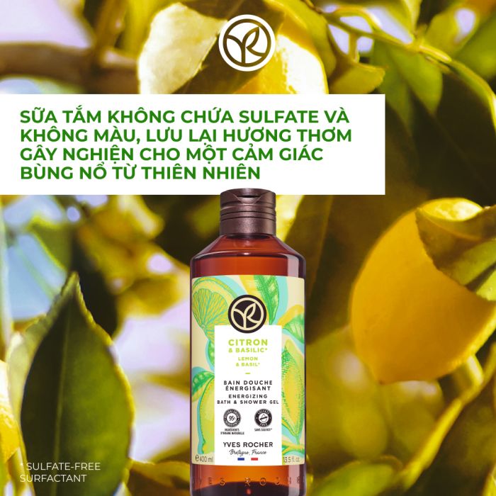 Sữa Tắm Dạng Gel Yves Rocher Hương Chanh & Hương Nhu Nature Bath Energizing Bath And Shower Gel Lemon & Basil 400ML