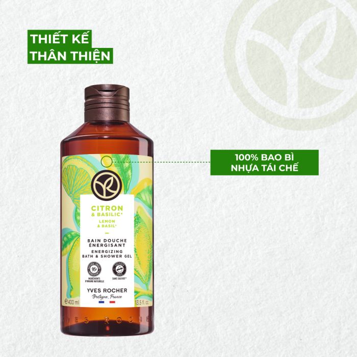 Sữa Tắm Dạng Gel Yves Rocher Hương Chanh & Hương Nhu Nature Bath Energizing Bath And Shower Gel Lemon & Basil 400ML