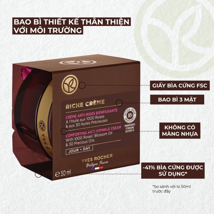Kem Dưỡng Da Yves Rocher Ban Ngày Giảm Nếp Nhăn Ngăn Ngừa Lão Hóa Riche Creme 4 Beneficial Anti-Wrinkle Day Cream 50ML