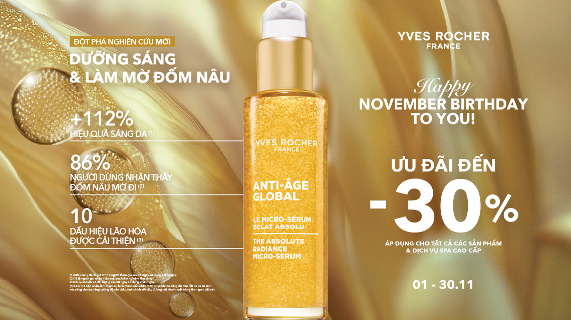 Happy November Birthday - Ưu đãi đến 30% cho tất cả sản phẩm và dịch vụ spa tại cửa hàng Yves Rocher, 01 - 30.11